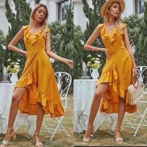 Boho high low ruffle hem dress